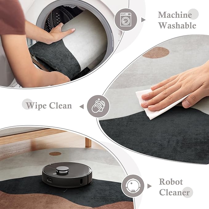 3ft Abstract Round Rug,Chic Washable Non-Slip Mountain Floor Mats,Soft Low-Pile Small Indoor Throw Rugs for Bedroom/Bathroom/Laundry Room/Nursery (Grey)