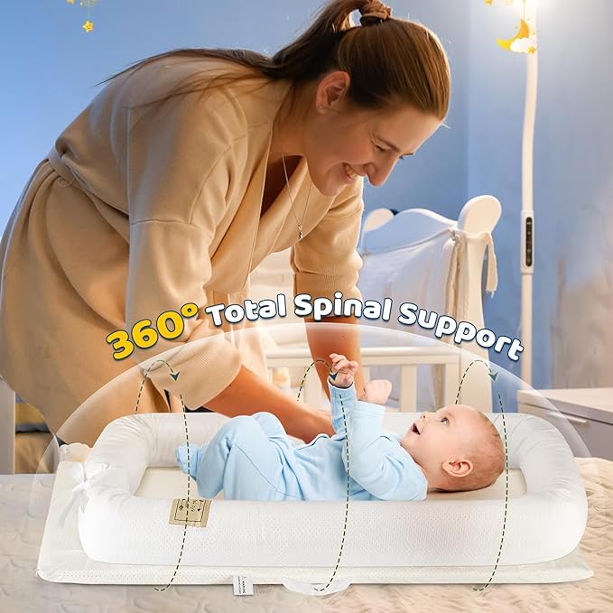 Portable Baby Lounger for Newborn 0-12 Months, Soft Breathable Baby Play Mat and Adjustable Diaper Changing Pads for Home&Travel, Newborn Essentials Gifts for Boys & Girls (White)