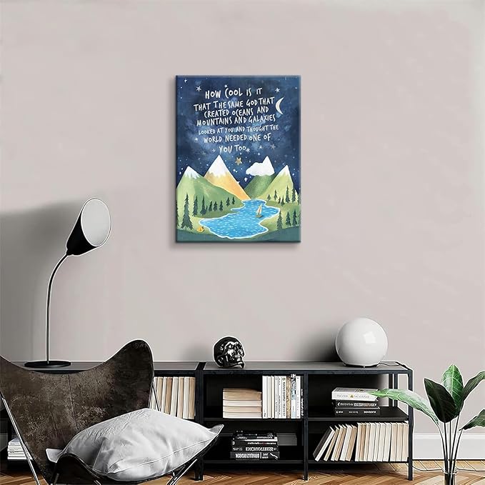 Inspirational Quotes Canvas Wall Art Nursery Wall Decor Christian Paintings Pictures Office Posters Prints Boys Room Wall Decor One God Created Wall Decor Ready to Hang (12x16in Canvas)