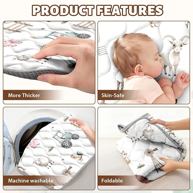 Baby Play Mat 50"x50" Extra Thick Foam Playmat - Water-Resistant Non-Slip Floor Mat & Cushioned Crawling Mat for Babies, Infants & Toddlers for Tummy Time(Cute Farm Animals)