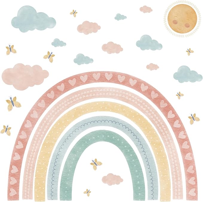 Large Rainbow Wall Decals for Kids 47.24 x 35.4 Inches- Large Peel and Stick Boho Rainbow Classroom Decor, for Toddler Girl Room Merry Christmas Wall Decal