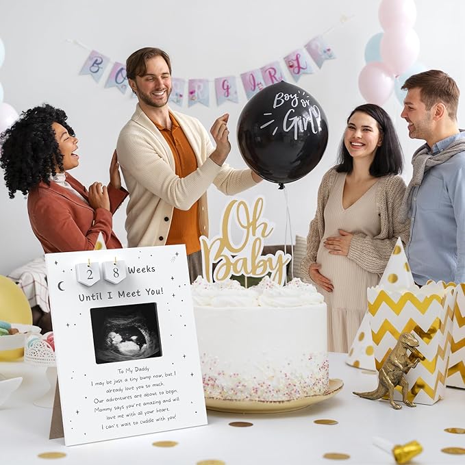 Sonogram Picture Frame Countdown Weeks For Dad - Pregnancy Announcements Ideas Sign - Standard 4"x3" Ultrasound Photo - Gender Reveal Gifts For Husband Father - New Expecting Parents to Be Keepsake
