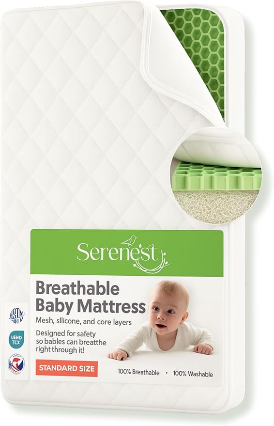 Breathable Baby Crib Mattress & Toddler Bed – Fully Washable | Patented 5” NestAir Core with HexCloud Gel Technology | Waterproof Side | Safe Sleep for Infants | Non-Toxic | Standard Size