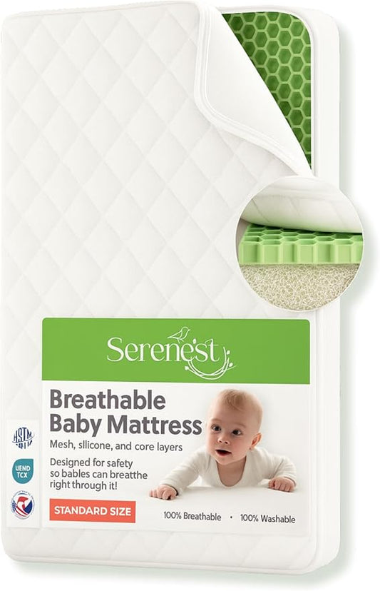 Breathable Baby Crib Mattress & Toddler Bed – Fully Washable | Patented 5” NestAir Core with HexCloud Gel Technology | Waterproof Side | Safe Sleep for Infants | Non-Toxic | Standard Size