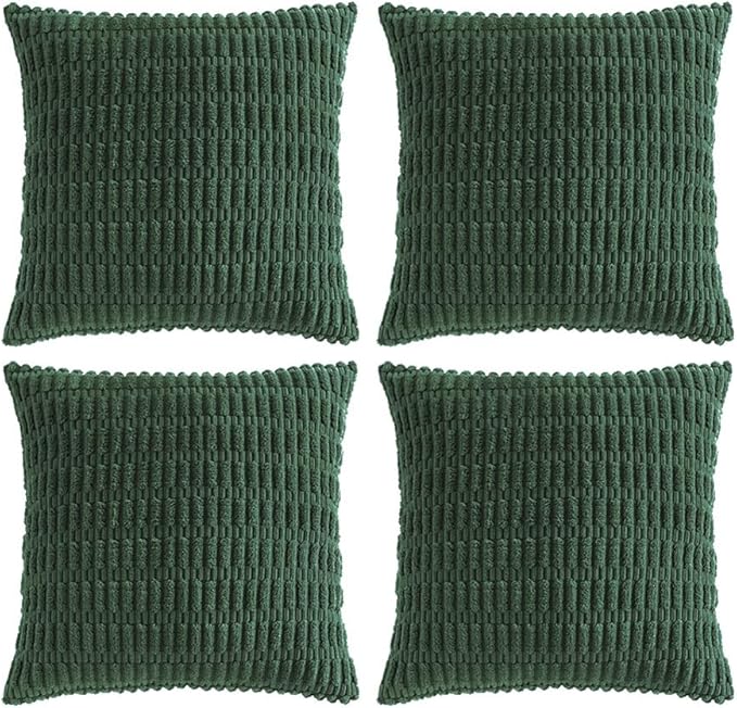 Fancy Homi 2 Packs Boho Dark Green Decorative Throw Pillow Covers 24x24 Inch for Couch Bed Sofa, Rustic Modern Farmhouse Home Decor, Soft Plush Corduroy Cute Square Cushion Case 60x60 cm