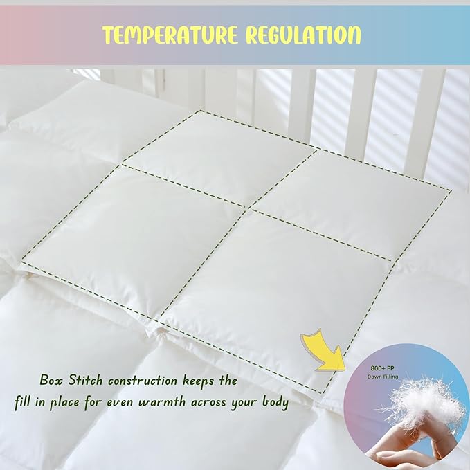Baby Crib Comforter/Duvet/Blanket All Season 100% Natural White Goose Down Filled,Noiseless 500 Thread Count 100% Cotton Fabric 750+Fill Power (White, 41x48in)