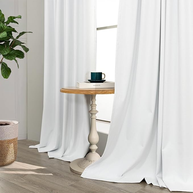 Sliding Glass Door Curtains 98 Inches Long 100% Blackout White Curtains for Bedroom Nursery Living Room Darkening Insulated Thermal Curtains for Summer Heat Lightweight Luxury Drape Playroom Classroom