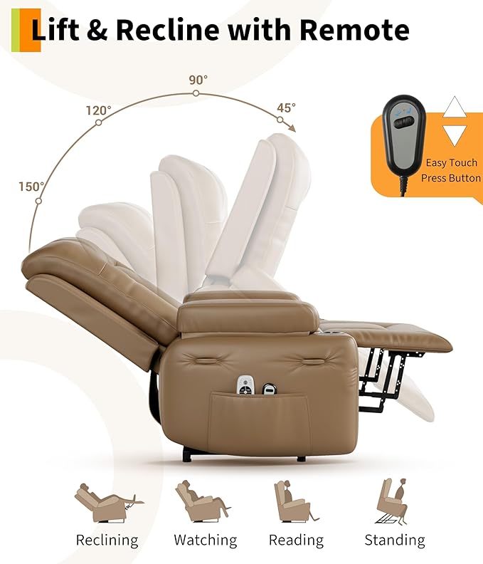 GarveeHome Power Recliner Chair - Heat and Massage, Adjustable Electric Recliner Ergonomic PU Leather Single Sofa, Tall Back, Padded Seat, Lazy Chair for Living Room