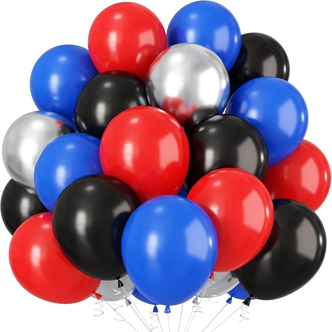 Red Blue Black Balloons, 12Inch Red Blue Black and Silver Balloon for Boys Party Kids Theme Birthday Baby Shower Graduation Party Decorations