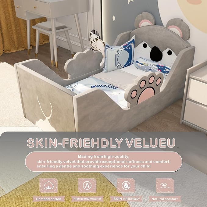 Toddler Beds, Child Bed for Kids with Extra Safty Broad, Standard Crib Size AnimalToddler Beds, Certified Fabric Toddler Beds,Toddler Floor Beds (Koala)