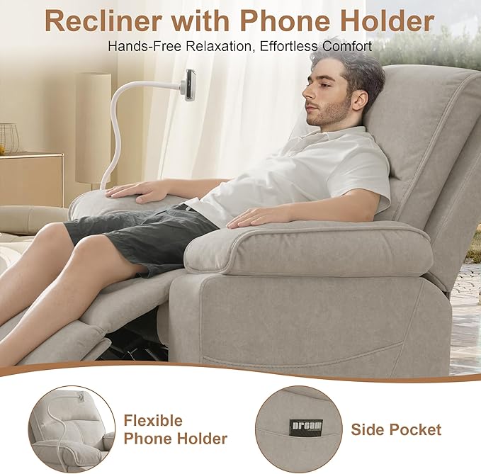 360° Swivel Glider Recliner Nursing Rocking Chair for Breastfeeding, with Adjustable and Removable Phone Holder for Living Room,Nursery Room, Baby Essentials