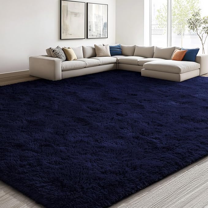 EVOIONOS 6x9 Washable Large Area Rug for Living Room, Fluffy Shag Rug for Bedroom, Ultra Soft Plush Non Slip Carpet Indoor Floor Bedside Nursery Kids Girls Room Dorm, Home Decor Aesthetic, Navy Blue