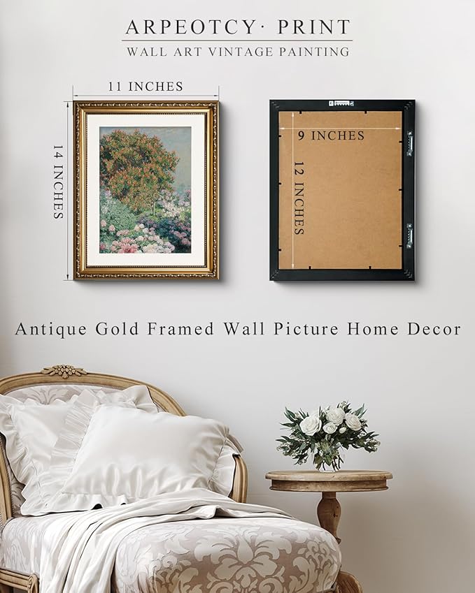 ARPEOTCY Vintage Gold Framed Wall Art, Nature Flower Garden Retro Paintings, Aesthetic Canvas Prints Artwork with Frame, Classical Victorian Wall Decor for Living Room Bathroom Bedroom 11x14 inch
