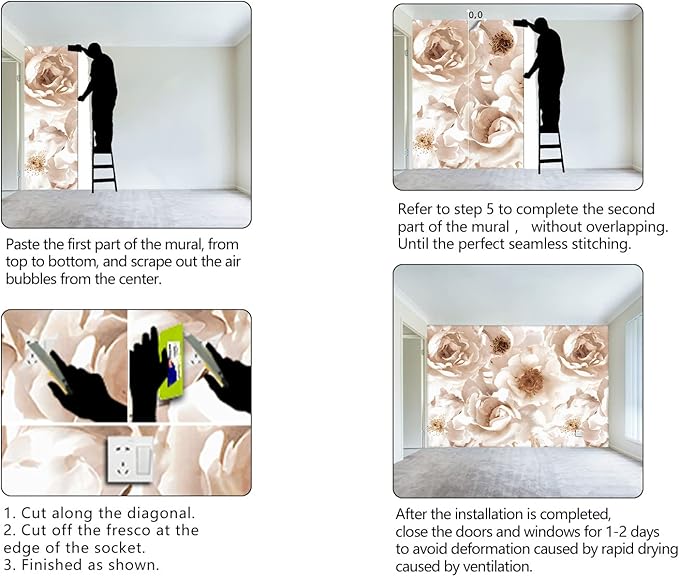 Floral wallpeper for Girls Bedroom Modern Flower Living Room Wall Mural - 137"x96"（Not Peel and Stick）
