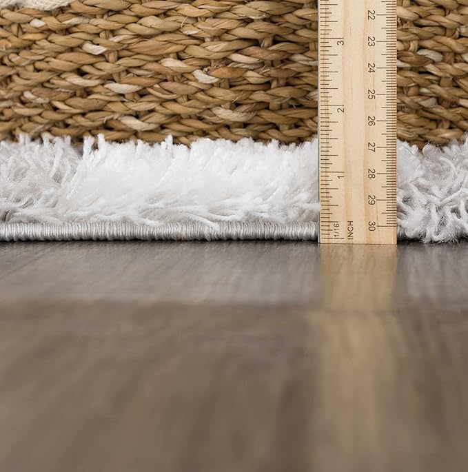 Hauteloom Atira Checkered Shag Runner Rug - Checkboard Design - High Pile Fluffy Shaggy Touch - Square Tiles - Kids Room, Hallway, Bedroom Shag - Gray, Cream, White - 2'7" x 7'3"