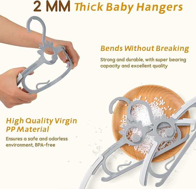 Baby Hangers 40PCS, 11"-14" Extendable and Stackable Kids Hangers, 45g Ultra-Thick Space Saving Non-Slip Plastic Hanger for Infant, Toddler and Nursery Closet