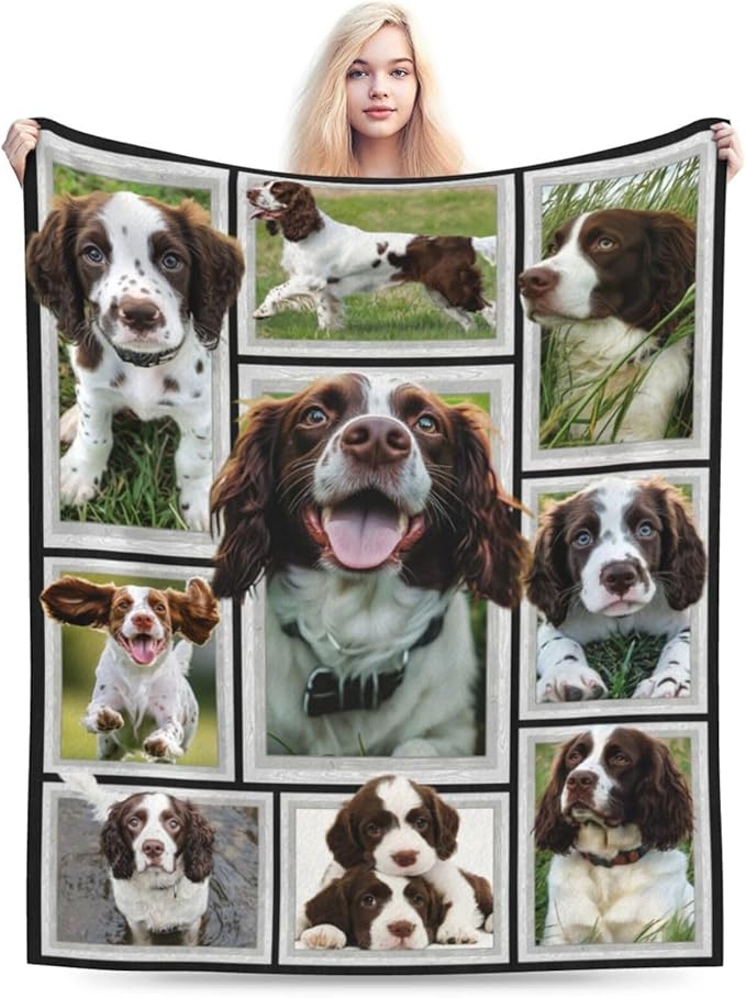 English Springer Spaniel Blanket Springer Spaniel Decor Throw Blanket Soft Flannel Fluffy Plush Fuzzy Fleece Stuff Blanket Gifts for Dog Lover Girl Kids Man Woman Boys Adults for Bed Sofa 50"X60"