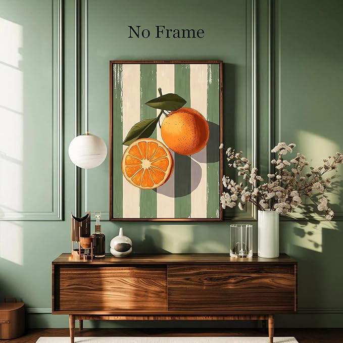 Orange Wall Art Orange Still Life picture Modern Fruit Painting Sage Green Minimalist Fruit Artwork Modern Green Painting Trendy Aesthetic Poster Aesthetic Still Life Poster For Room 16x24in No Frame