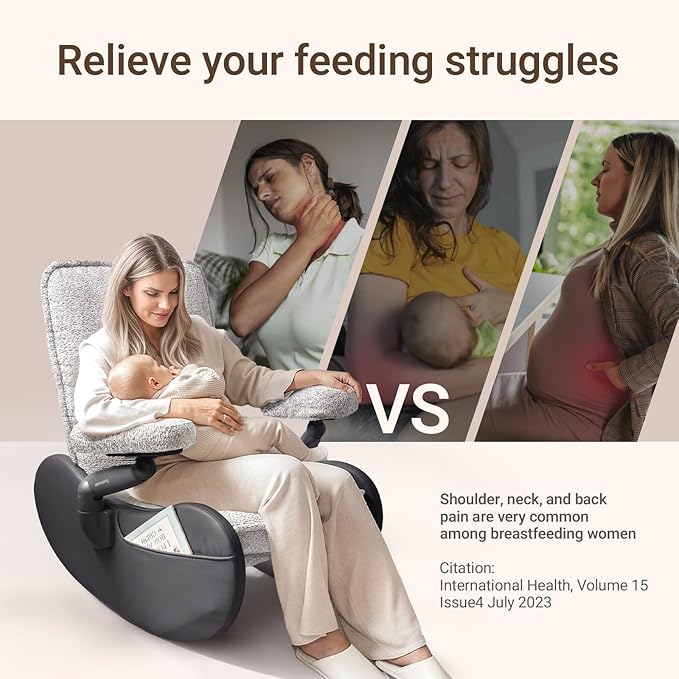 MAMAZING Nursery Rocking Chair Glider with Adjustable Armrests for Breastfeeding, Upholstered Nursing Chair with Removable Cover for Mom and Baby(Black/Grey)