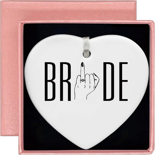 Heart Shaped Christmas Ornament-Engagement Gift for Bride to Be-Bridal Shower or Bachelorette Party Present for Future Mrs Fiance Newly Engaged Woman-Wedding Ceramic Ornament Decor