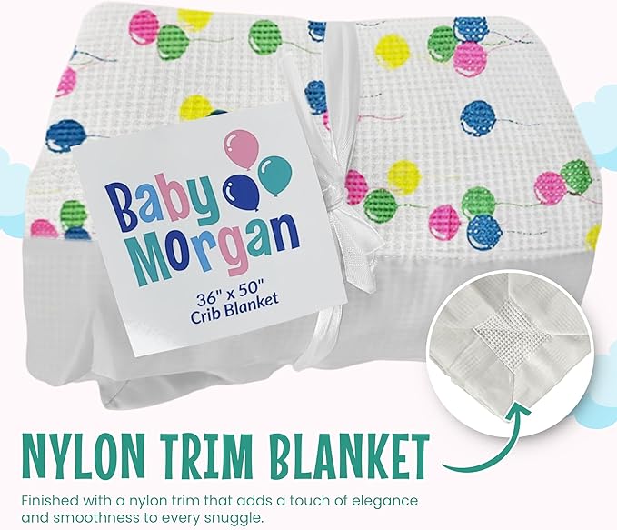 Blankets Thermal Waffle Baby Blanket Crib Bedding - Soft Cozy Warm Infant Thermal Cover for Nursery Stroller or Bassinet, Lightweight Ideal Shower Gift Satin Trim Balloon Pattern 36" x 50"