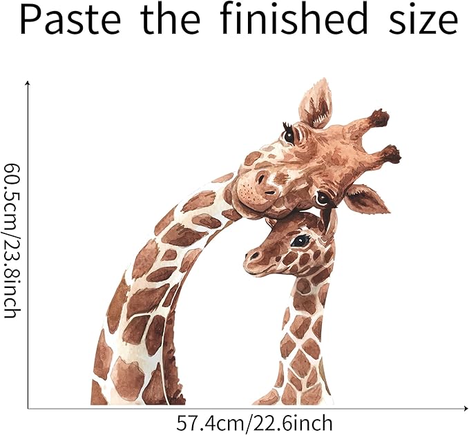 ROFARSO Lifelike Cute Lovely Mother and Little Giraffe Animal Wall Sticker Removable Wall Decal Peel and Stick Wall Art Decoration Home Decor for Nursery Kid Baby Bedroom Living Room Playing Room