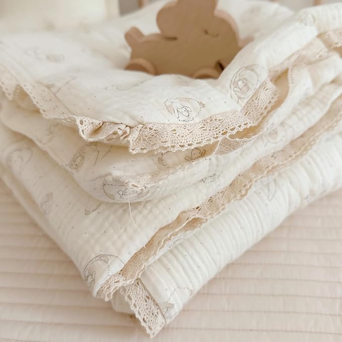 BuLuTu Muslin Baby Quilt Crib Blanket Toddler Comforter for Girls Boys| 2 Layer Cotton Muslin| Soft Breathable| 47"x59", 1.5 Pounds| Sheep Pattern | Machine Washable