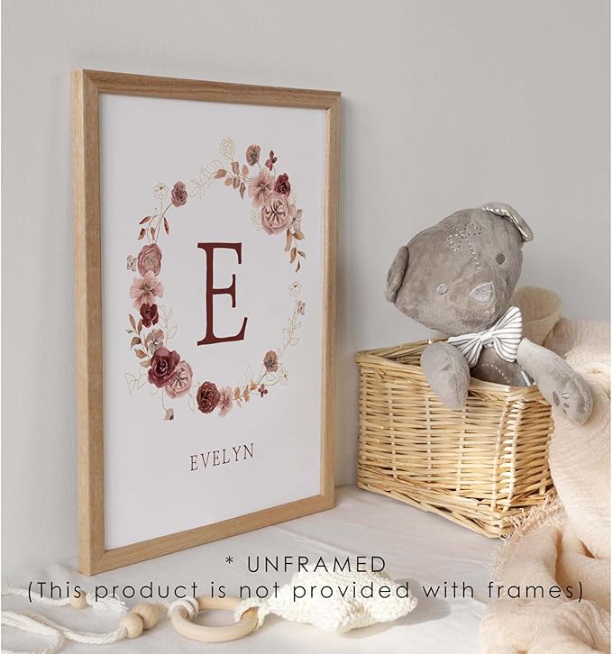Personalized Name Flower Nursery Wall Art Prints, Crib & Nursery décor, Newborn Baby Girl Gift Present, Floral Baby Girl Room Pictures, Poster For Baby And Kids (1 Print, Flower 1)