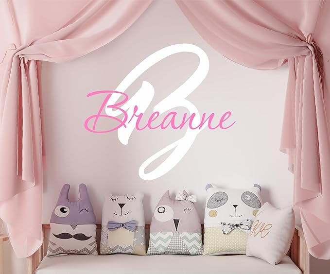 Decor Designs Decals Fancy Girls Personalized Custom Name Vinyl Wall Art Decal Sticker, Nursery Bedroom Baby Decor, Multiple Font and Color, (Multiple Size Choices) (Name with Initial)