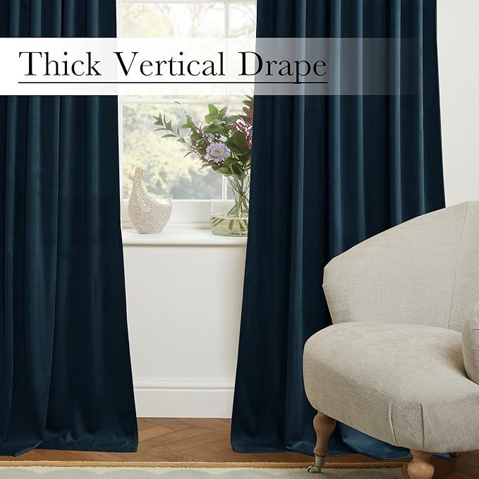 StangH Navy Blue Living Room Curtains 105 inches Long Back Tab Light Blocking Thermal Insulated Window Drapes for Bedroom Heavy Thick Privacy Panels, W52 x L105, 2 Panels