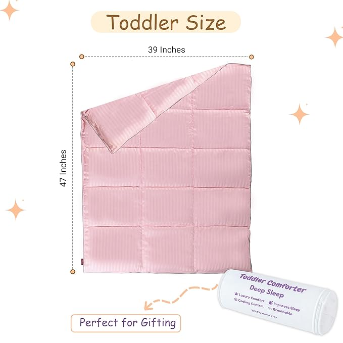 ZPECC Toddler Down Alternative Comforter, 39x47 Hypoallergenic Baby Blanket Quilt, Soft Breathable Lightweight All Season Kids Duvet Insert for Crib Stroller Cot Daycare, Pink Stripe