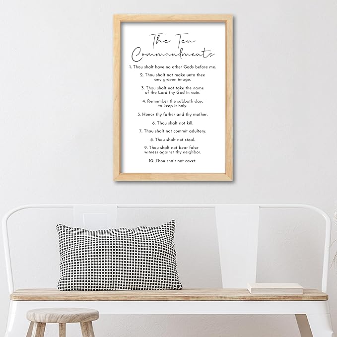 Surfapans The Ten Commandments Wall Decor Art 16"X11" Bible Verse Sign God Jesus Prayer Christian Saying Catholic Wood Framed Wall Hanging (Wood)