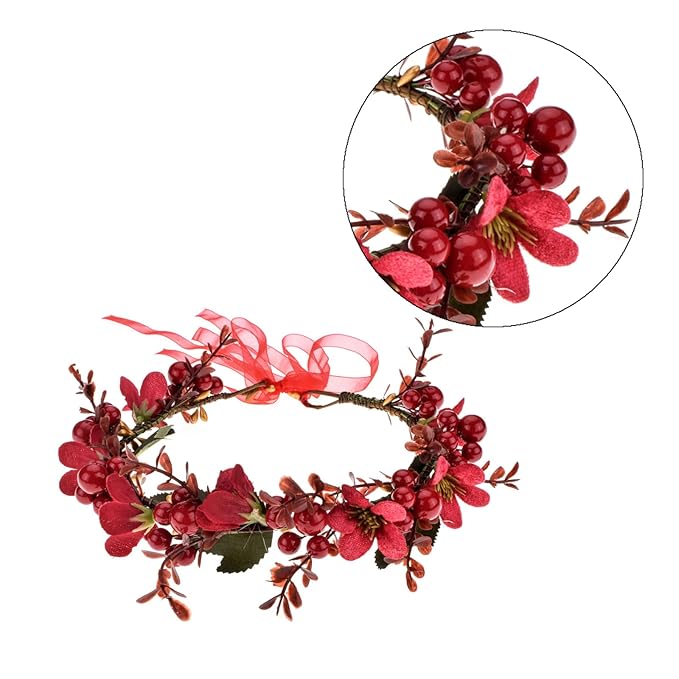 TOECWEGR Christmas Headband Flower Crown Floral Wreath Red Berry Pine Cone Crown Forest Woodland Wedding Halo (SD-A)