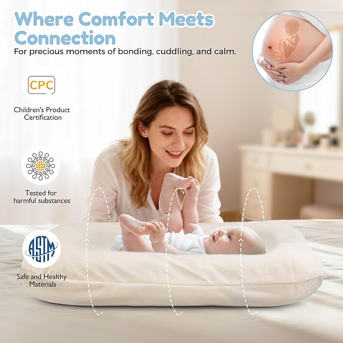 Baby Lounger & Snuggle Nest for Newborn 0-24 Months, Baby Nest Supervised Breathable Cotton for Newborn, Newborn Essentials Gifts, Breathable Portable Lounnger for Travel and Home(Cashmere Beige）