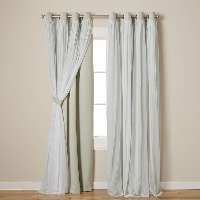 TOWN & COUNTRY LUXE Talia Double Layer Indoor Curtains, Sheer and Room Darkening Blackout, Grommet Top, Energy Efficient, 2-Pack Set, 52"x120", Sand