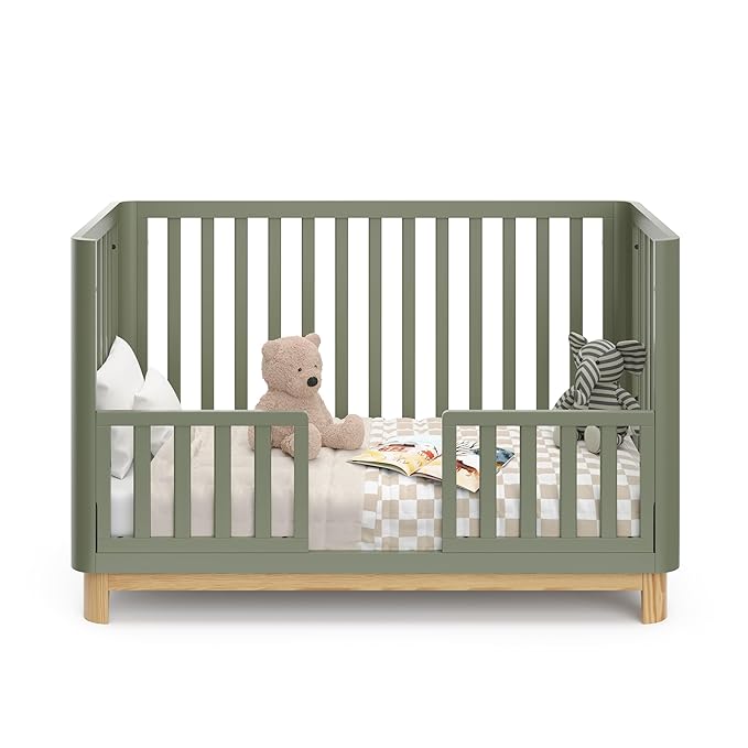 Storkcraft Santos Convertible Crib (Olive & Natural) – GREENGUARD Gold Certified, Fits Standard Crib Mattress, Converts to Toddler Bed and Daybed, 4 Adjustable Mattress Heights, Rounded Edges