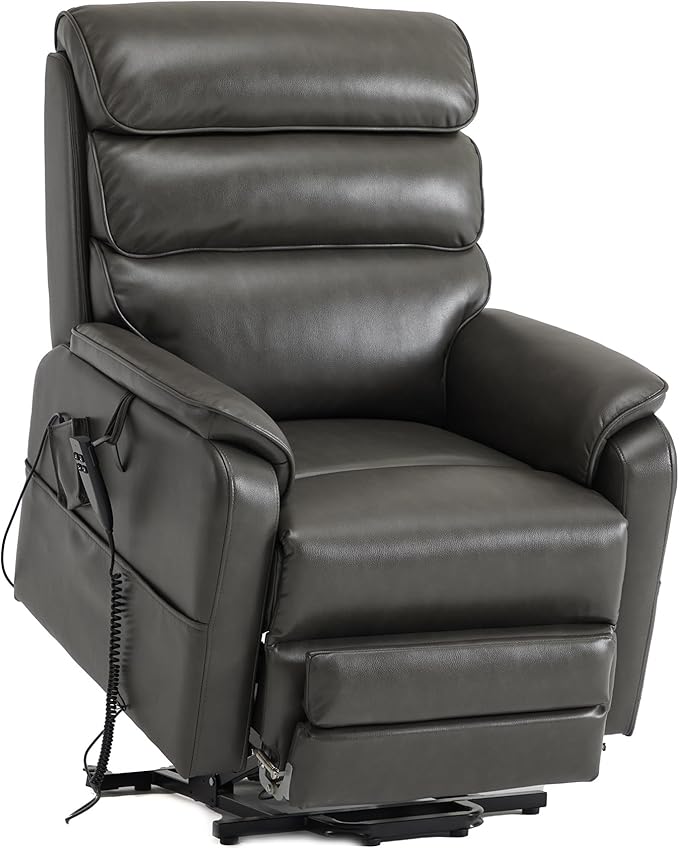DYNOX 350 LBS Tall Man Power Dual Motor Lift Recliners Chairs for Elderly Lay Flat Lift Chair with Infinite Positions, Heat & Massage, Supports(9198L,Faux Leather,Grey)