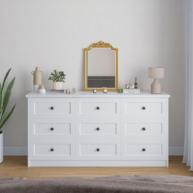 63'' W Long Modern Dresser 9 Drawers with Handles, White Dresser & Chest of Drawers with Large Capacity Storage, Freestanding Storage Dressers for Bedroom, Living Room, Hallway