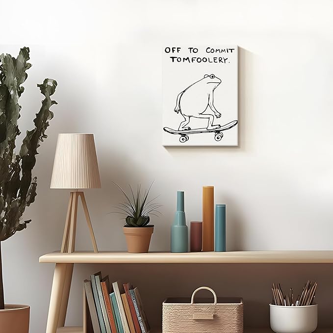 Dytial Funny Frog Wall Art，Funky Skateboard Frog Prints for Wall Decor，Cool Posters，Unique Paintings for Kids Room，Minimalist Funny Animal Artwork - Teen Boy Walls 16x24 Inch