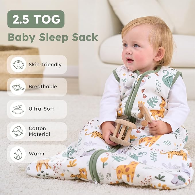 Baby Sleep Sack 6-12 Months, 2.5 TOG Cotton Winter Baby Wearable Blanket with 2-Way Zipper, Warm Soft Sleeping Bag for Newborn Infant Boy Girl, Medium Giraffe