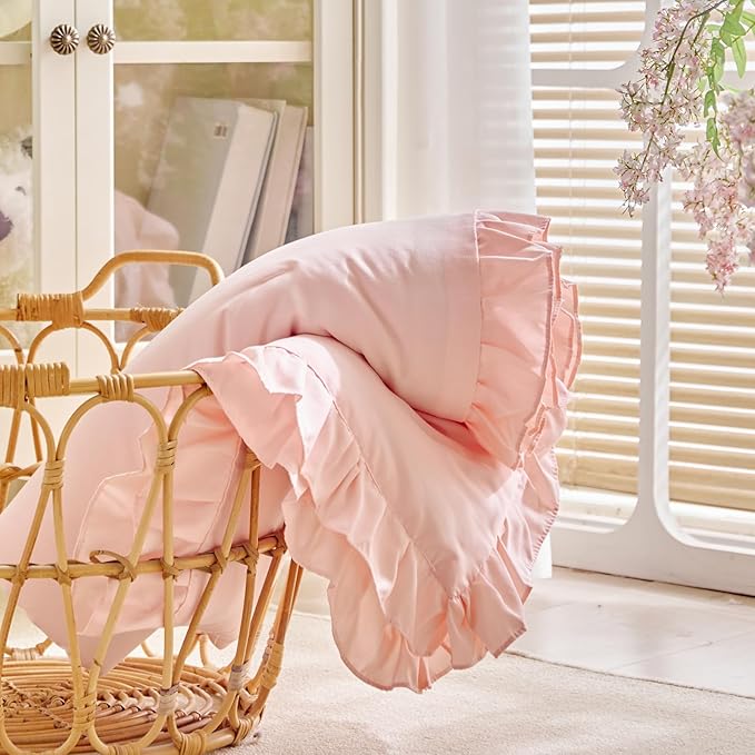 Ruffled Toddler Blanket Ruffle Comforter for Baby Toddler Girls, Soft Cozy Cute Quilted Blanket Breathable Microfiber Comfortable Down Alternative Small Size Quilt with Ruffle - 43"x 60" Light Pink
