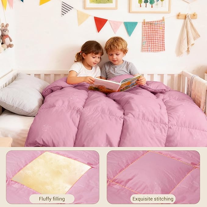 ZPECC Toddler Goose Down Comforter, 41x48 Hypoallergenic Baby Duvet Insert, Soft Lightweight All Season Quilt Blanket for Crib Daycare Stroller Pink