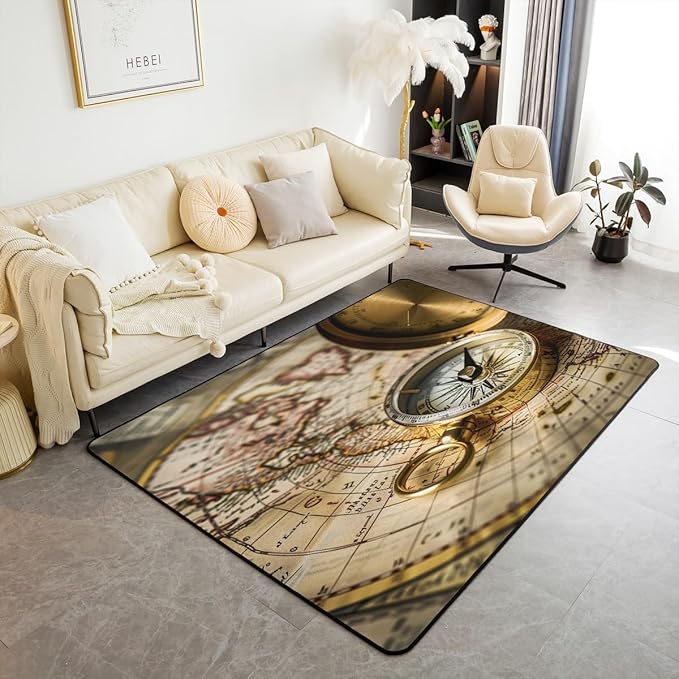 Compass Print Rugs for Living Room Bedroom Retro Nautical Decor Decorative Carpet Ocean Voyage Sea Adventure Super Cozy Rug Carpet Floor Mat Rug