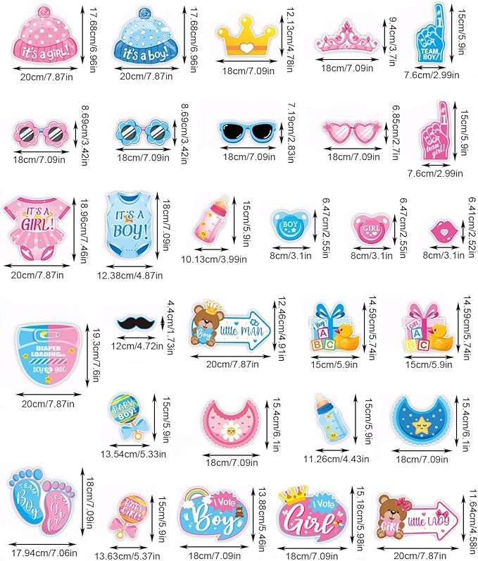 30PCS Gender Reveal Photo Booth Props,Baby Photo Booth Props,Gender Reveal Decorations,Guessing Baby Boy or Girl Sign Game Props Gender Reveal Party Favors Supplies