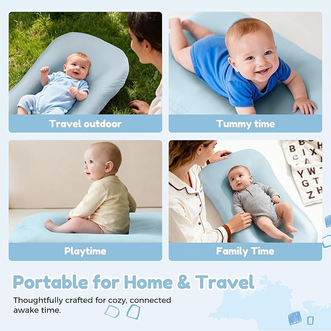 Baby Lounger & Snuggle Nest for Newborn 0-24 Months, Baby Nest Supervised Breathable Cotton for Newborn, Newborn Essentials Gifts, Breathable Portable Infant Lounnger for Travel and Home(Blue）