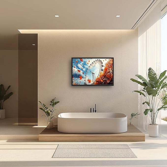 Olivine Large Fall Wall Art, London Eye Pictures Wall Decor, Fall London Painting, Autumn Canvas Prints, Framed Artwork for Bathroom Bedroom Living Room Office Home Decoration 36"x24"