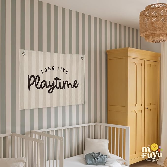 Playroom Decor, Long Live Playtime Linen Canvas Banner – Wall Hanging for Kids Room, Nursery and Toddler Room – Inspirational Decor for Kids Bedroom 30x20 Inch
