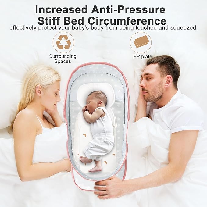 Portable Bassinet for Baby,Baby Bassinets Bedside Sleeper for Travel & Home,Foldable Bedside Crib with Breathable Mesh,Lightweight with Carry Bag & Storage Pocket,Safe Cosleeping Design for Infant