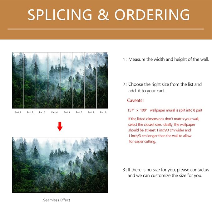 Misty Forest Wallpaper Peel and Stick Foggy Forest Self Adhesive Mural for Living Room Bedroom 157"x108"