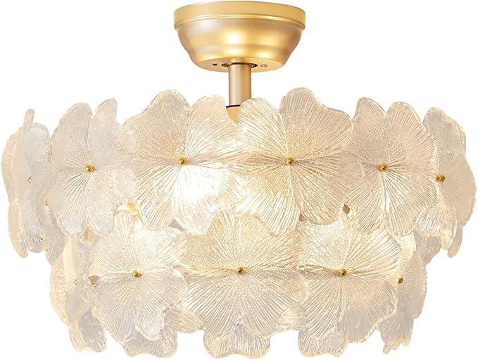 Fandelier Ceiling Fan with Light 20” Gold Flower Chandelier Ceiling Fan with Lihgts Remote Control Modern Crystal for Girl's Bedroom,Nursery,Living Room